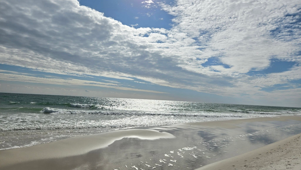 Calm beach with cloudy sky